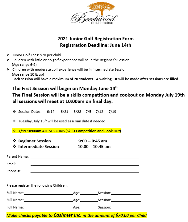 Junior Golf Program Beechwood Golf Course